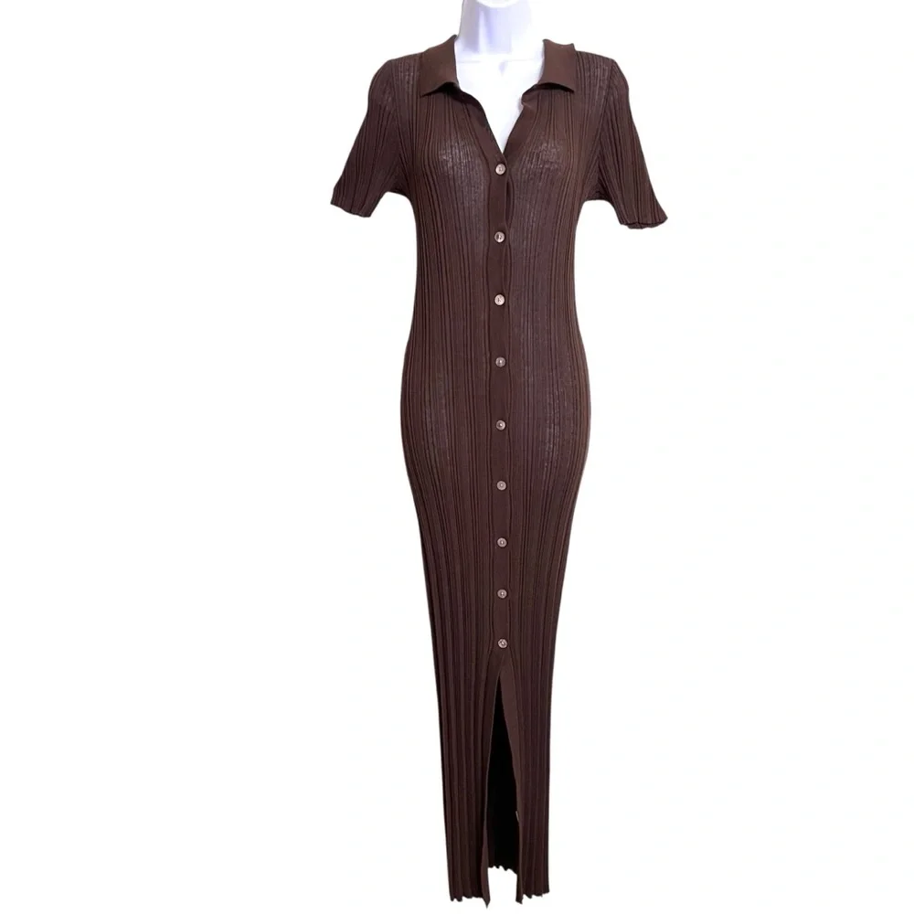 Revolve LSpace Undertow Dress Womens L Expresso Brown Stretch Ribbed Knit Maxi - Picture 1 of 11